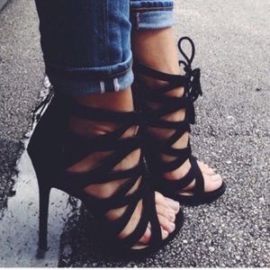 Sexy Strappy Black Lace Up High Heels